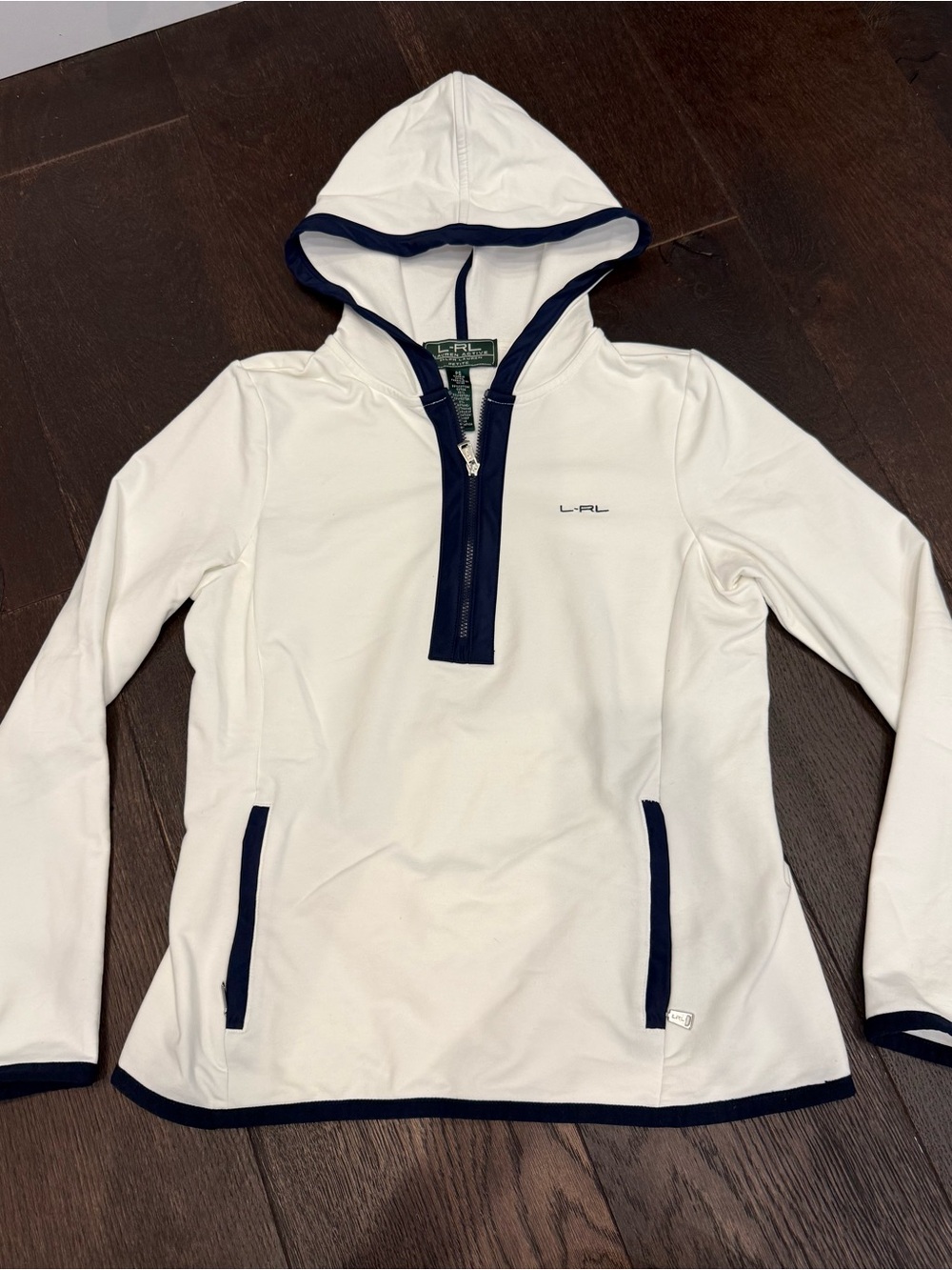 Ralph Lauren L-RL White Hoodie with Navy Trim